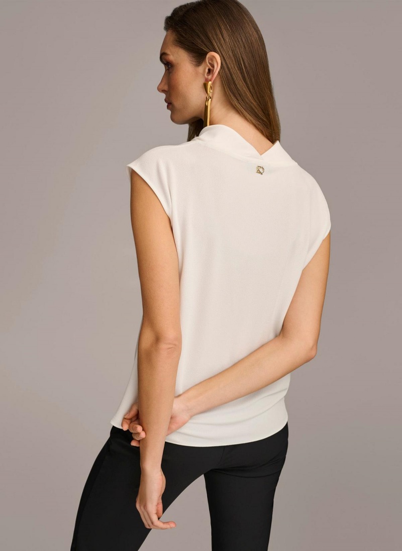 Cream Donna Karan Sleeveless Cowl Neck Sweaters and Tops | PH_DK42415