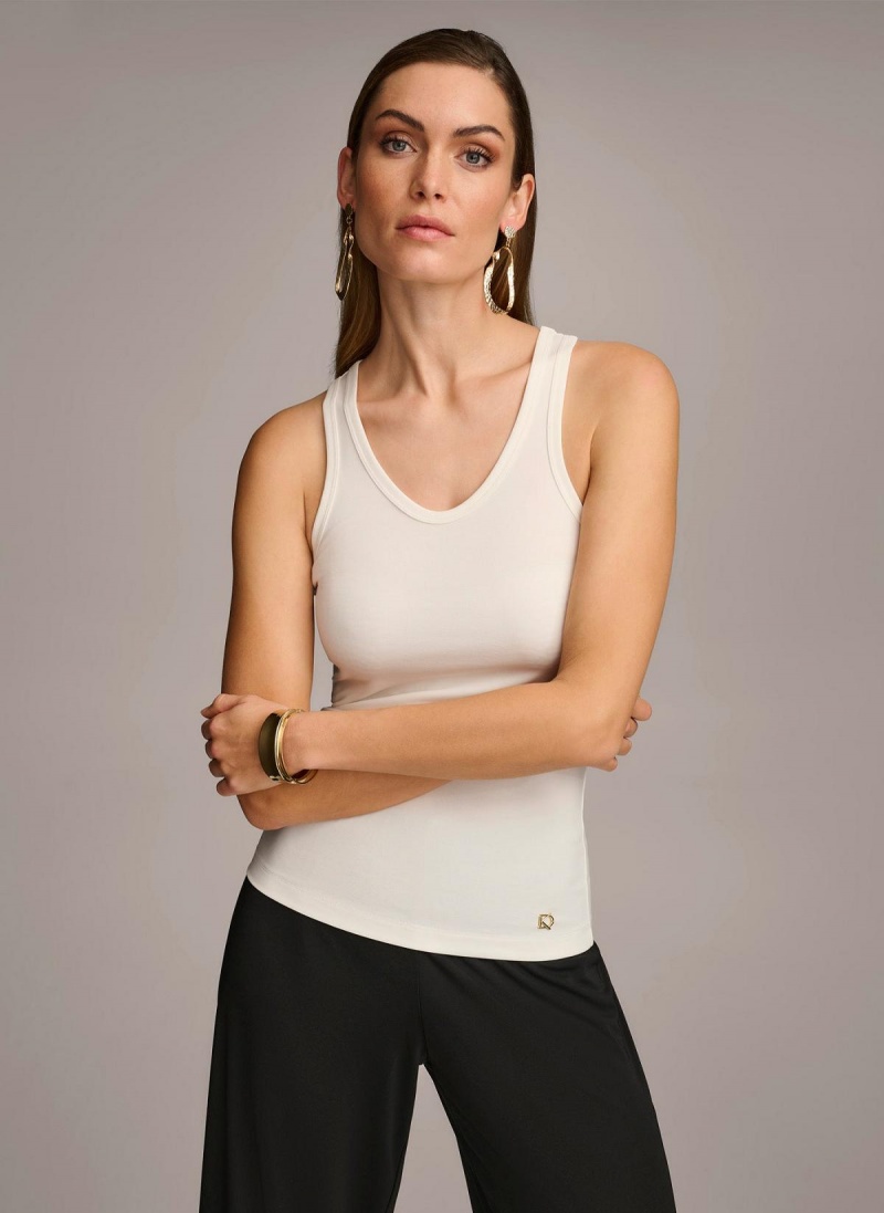 Cream Donna Karan Sleeveless Knit Shell Sweaters and Tops | PH_DK93230