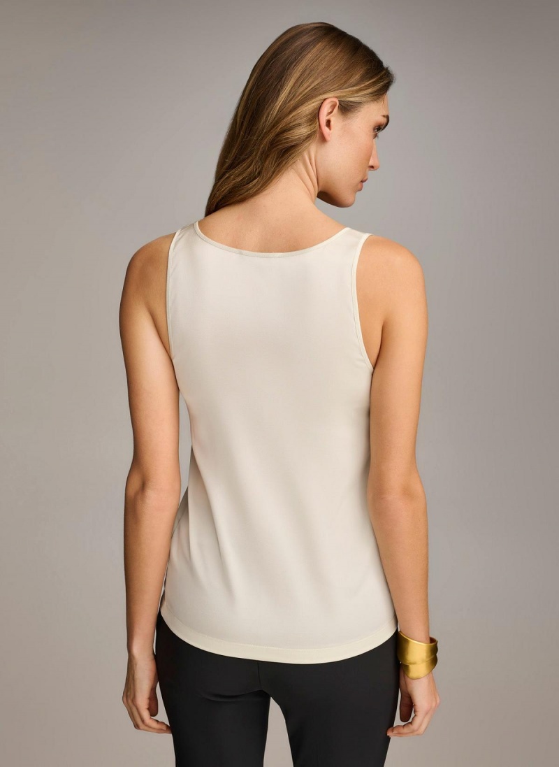 Cream Donna Karan Sleeveless Shell Sweaters and Tops | PH_DK60439