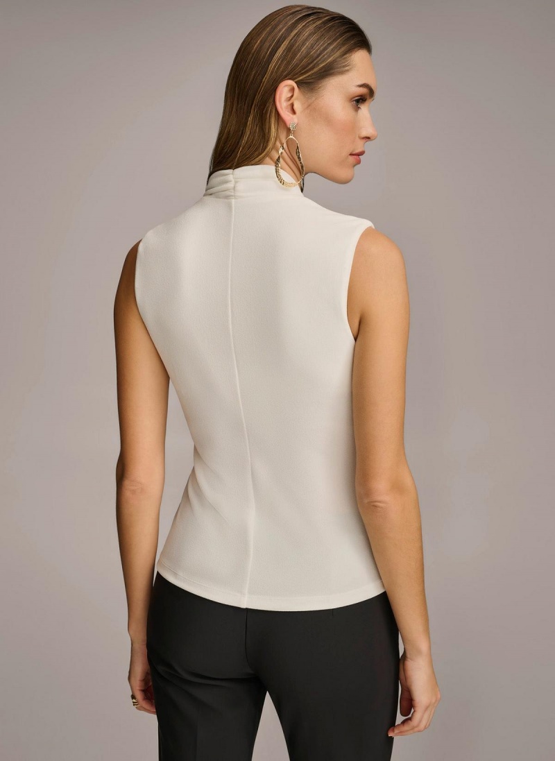 Cream Donna Karan V-neck With Hardware And Ruched Detail Sweaters and Tops | PH_DK49472