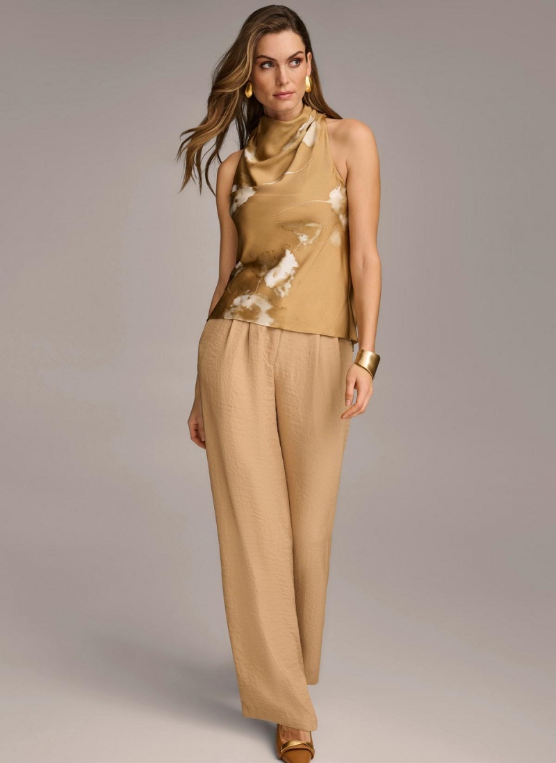 Gold Cream Donna Karan High Drape Neck Sweaters and Tops | PH_DK62305