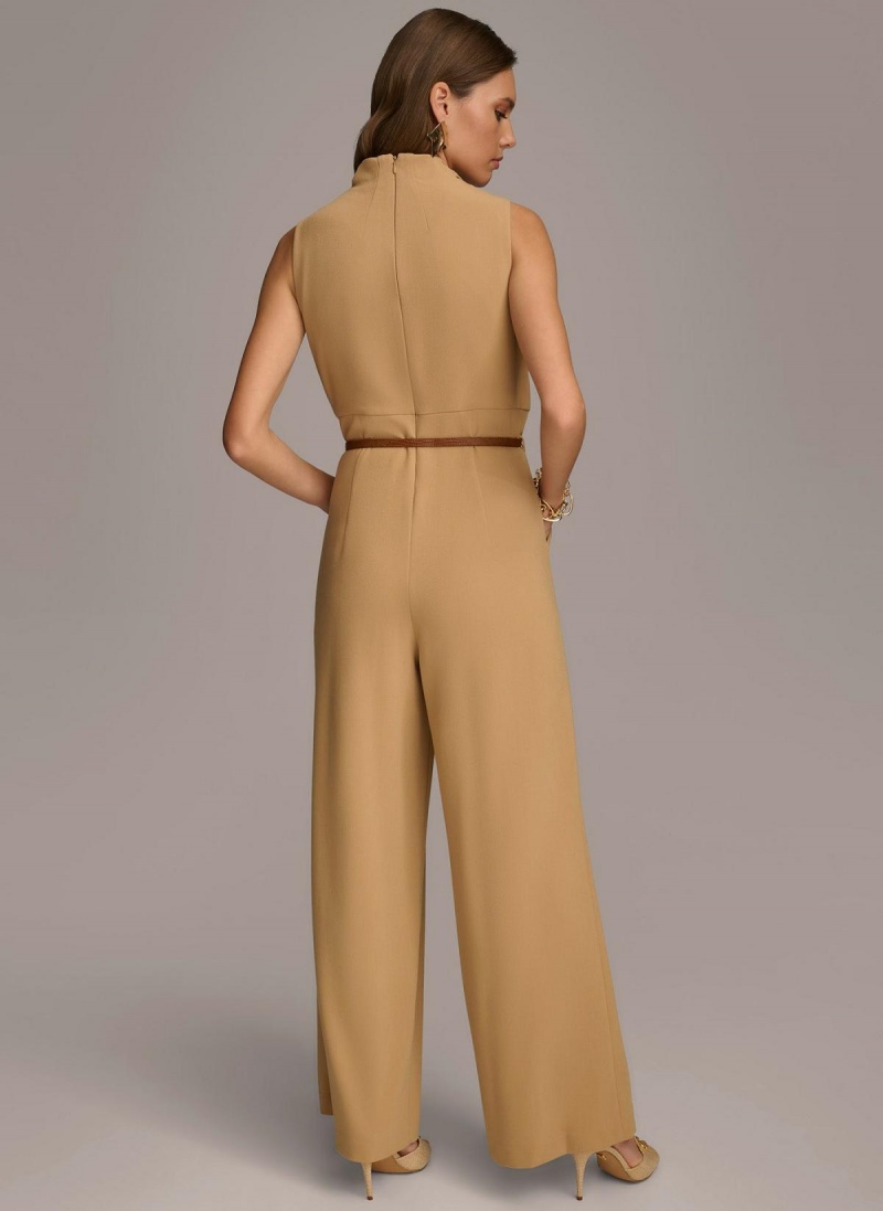 Gold Donna Karan Cowl Neck Belted With Pockets Jumpsuit | PH_DK47125