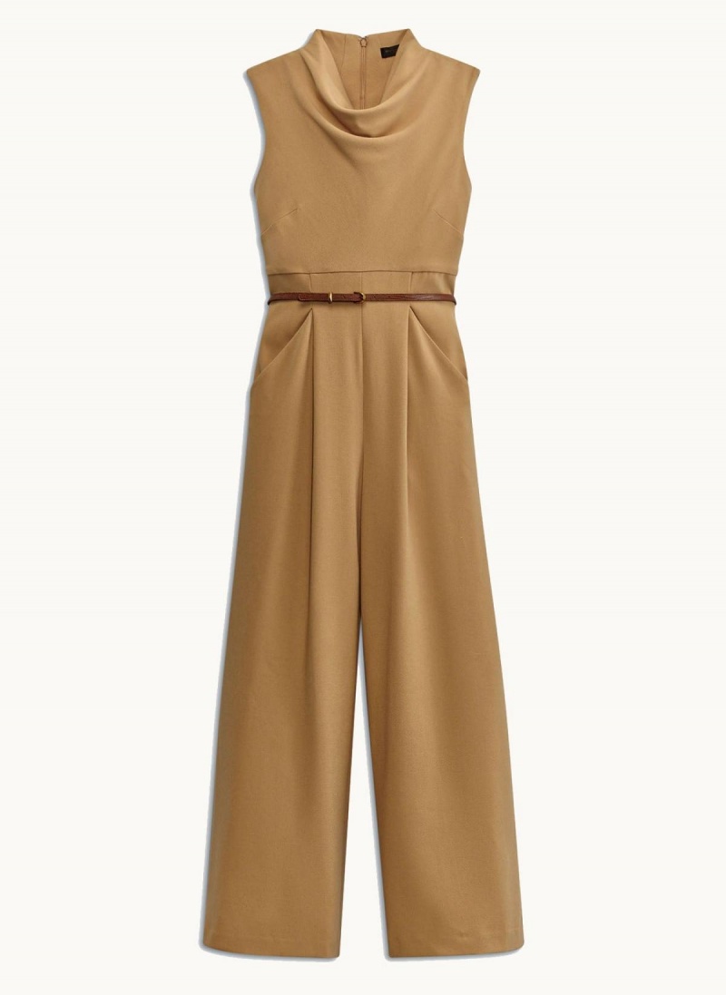 Gold Donna Karan Cowl Neck Belted With Pockets Jumpsuit | PH_DK47125