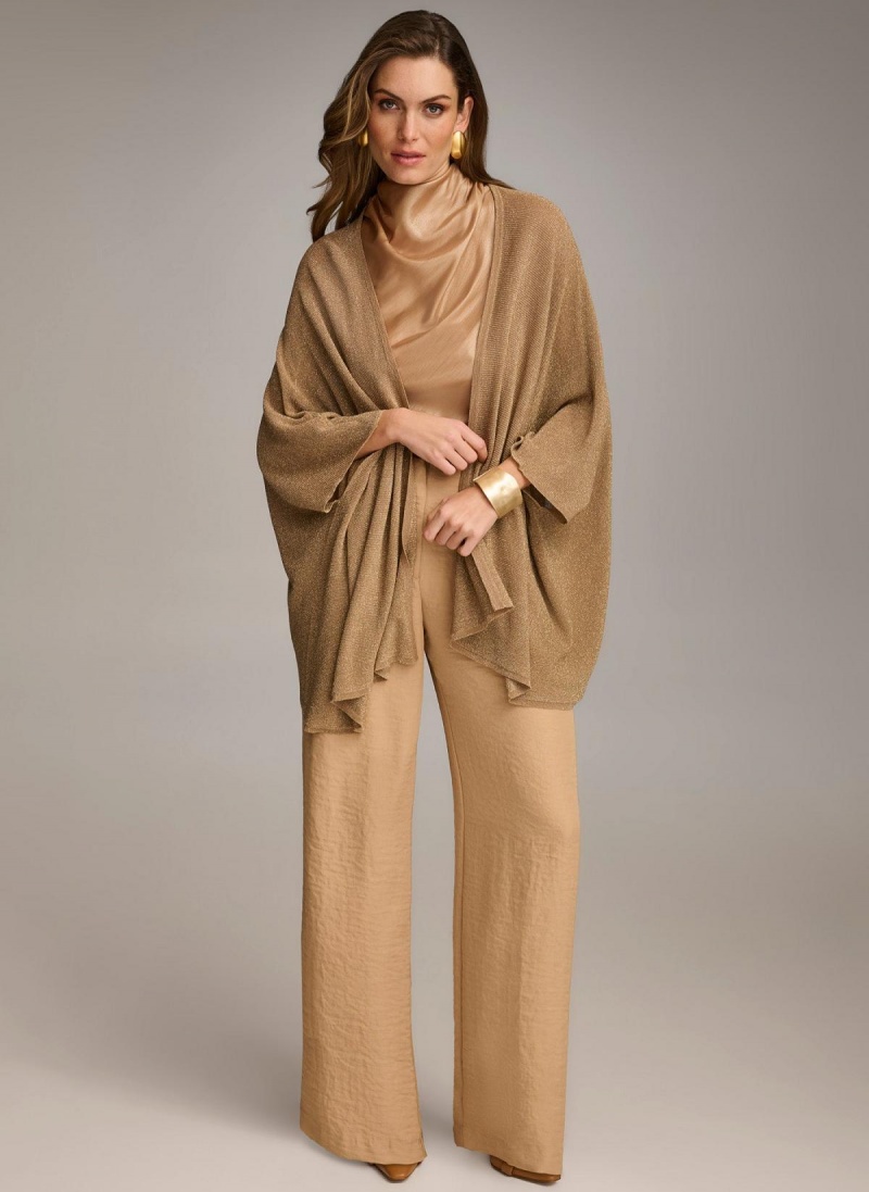 Gold Donna Karan Lurex Cardigan Sweaters and Tops | PH_DK12198