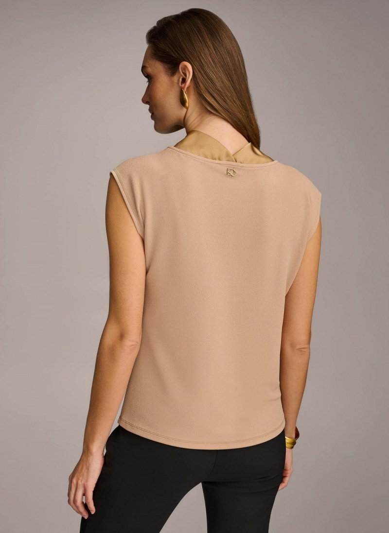 Gold Donna Karan Sleeveless Cowl Neck Sweaters and Tops | PH_DK98035