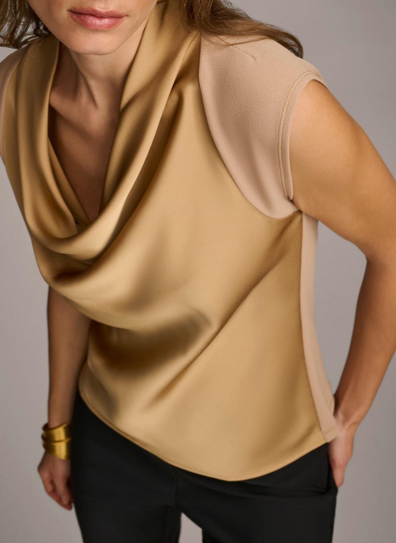 Gold Donna Karan Sleeveless Cowl Neck Sweaters and Tops | PH_DK98035