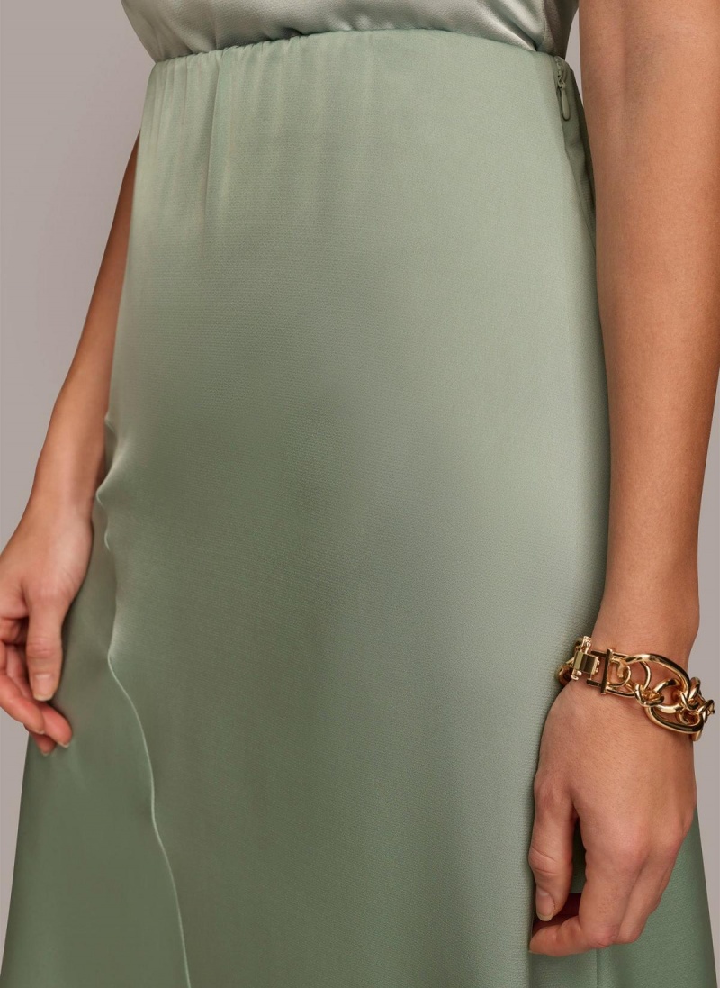 Green Donna Karan Asymmetrical Flare Hem Skirt | PH_DK22576