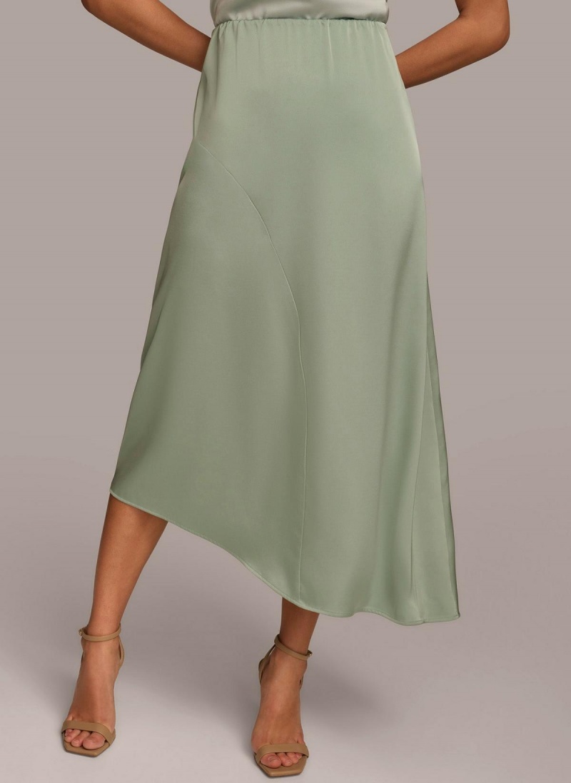 Green Donna Karan Asymmetrical Flare Hem Skirt | PH_DK22576