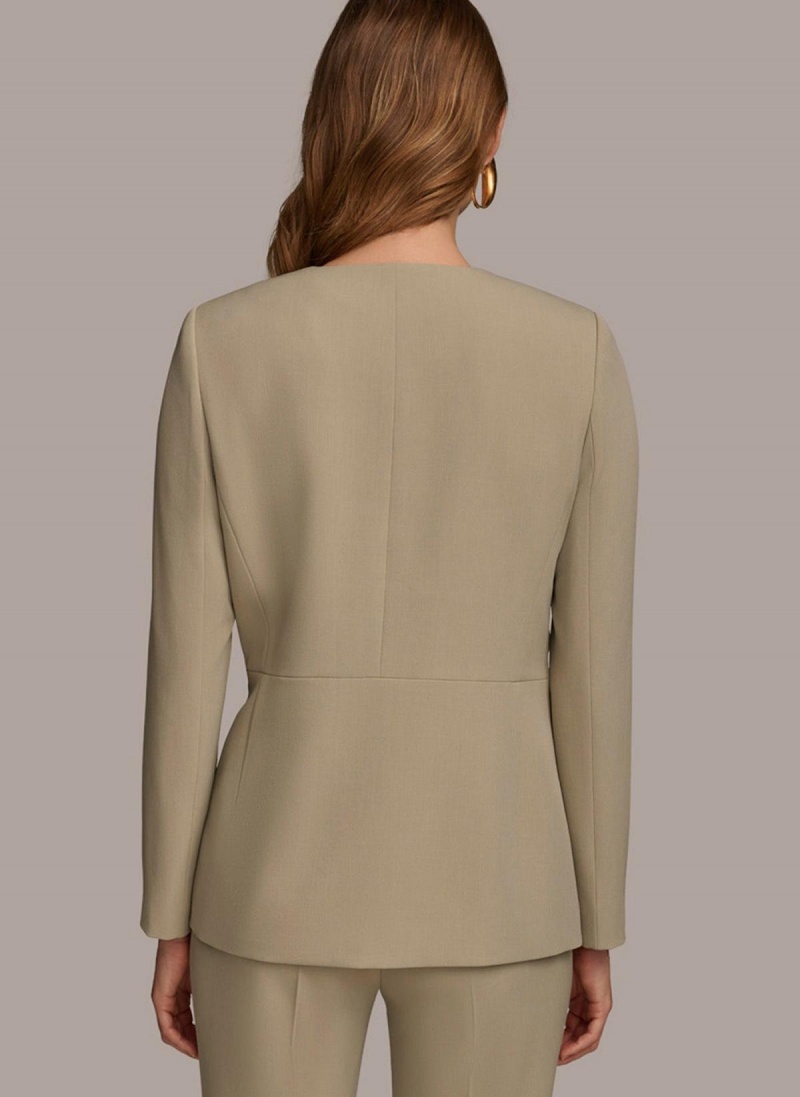 Light Green Donna Karan V Neck Cinched Closure Jacket | PH_DK53553