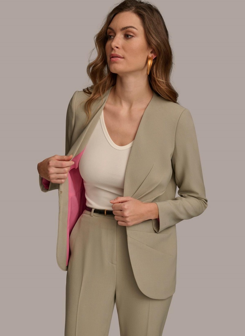 Light Green Donna Karan V Neck Cinched Closure Jacket | PH_DK53553