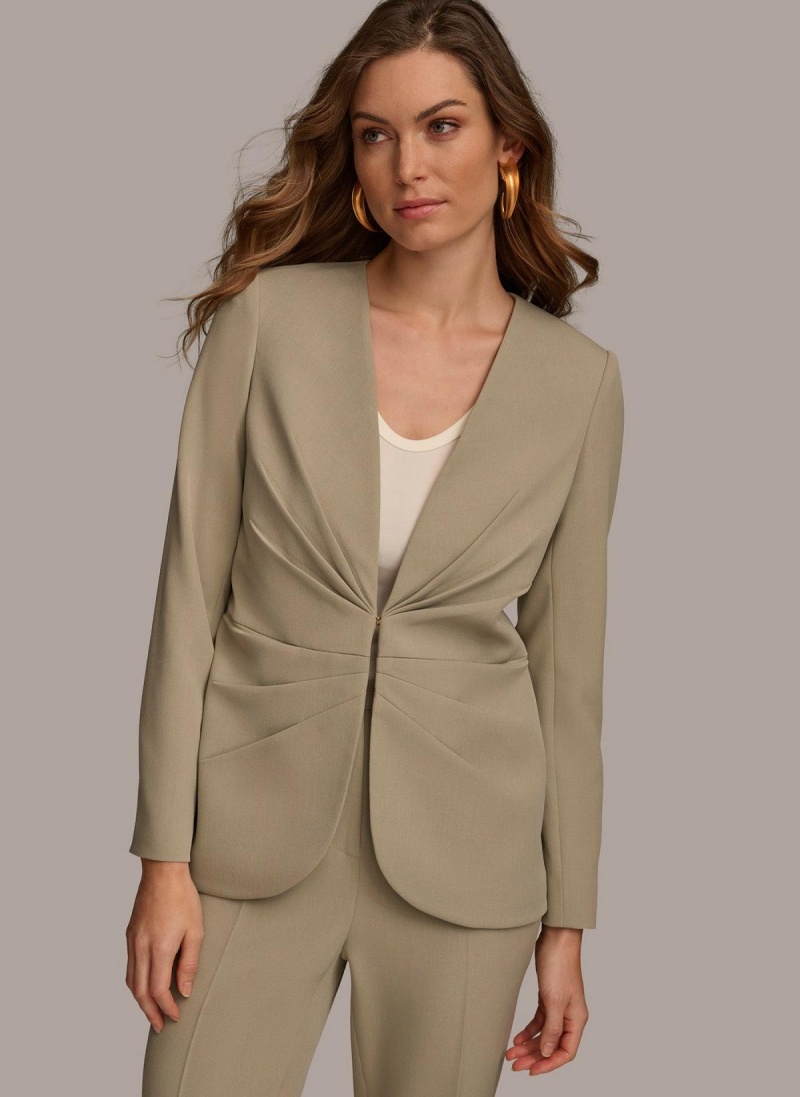 Light Green Donna Karan V Neck Cinched Closure Jacket | PH_DK53553