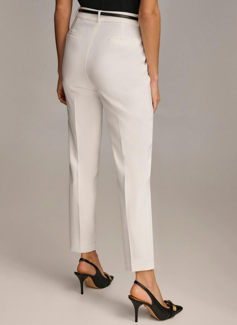 White Donna Karan Straight With Belt Pants | PH_DK82136