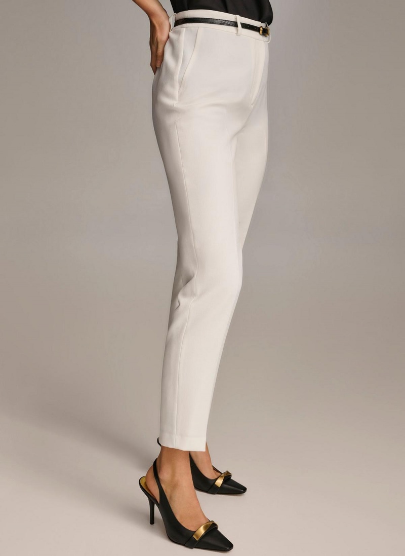 White Donna Karan Straight With Belt Pants | PH_DK82136