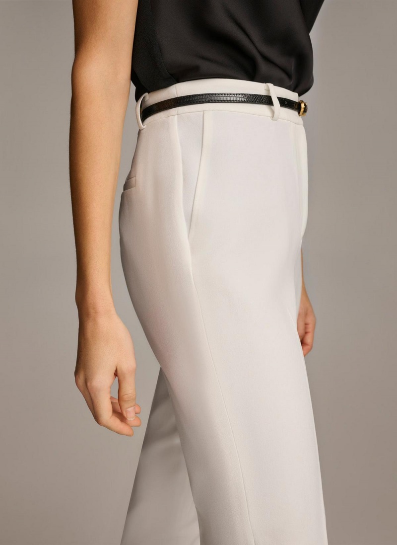 White Donna Karan Straight With Belt Pants | PH_DK82136