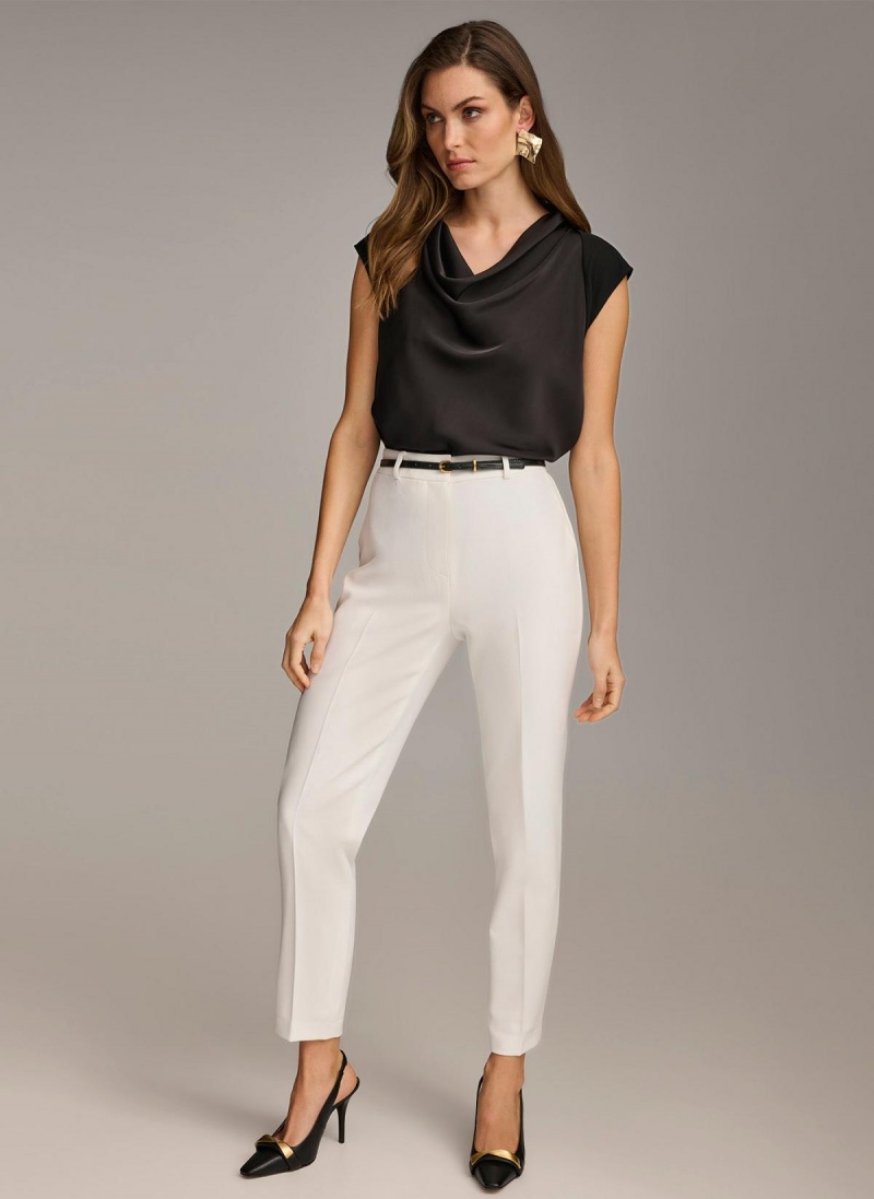 White Donna Karan Straight With Belt Pants | PH_DK82136