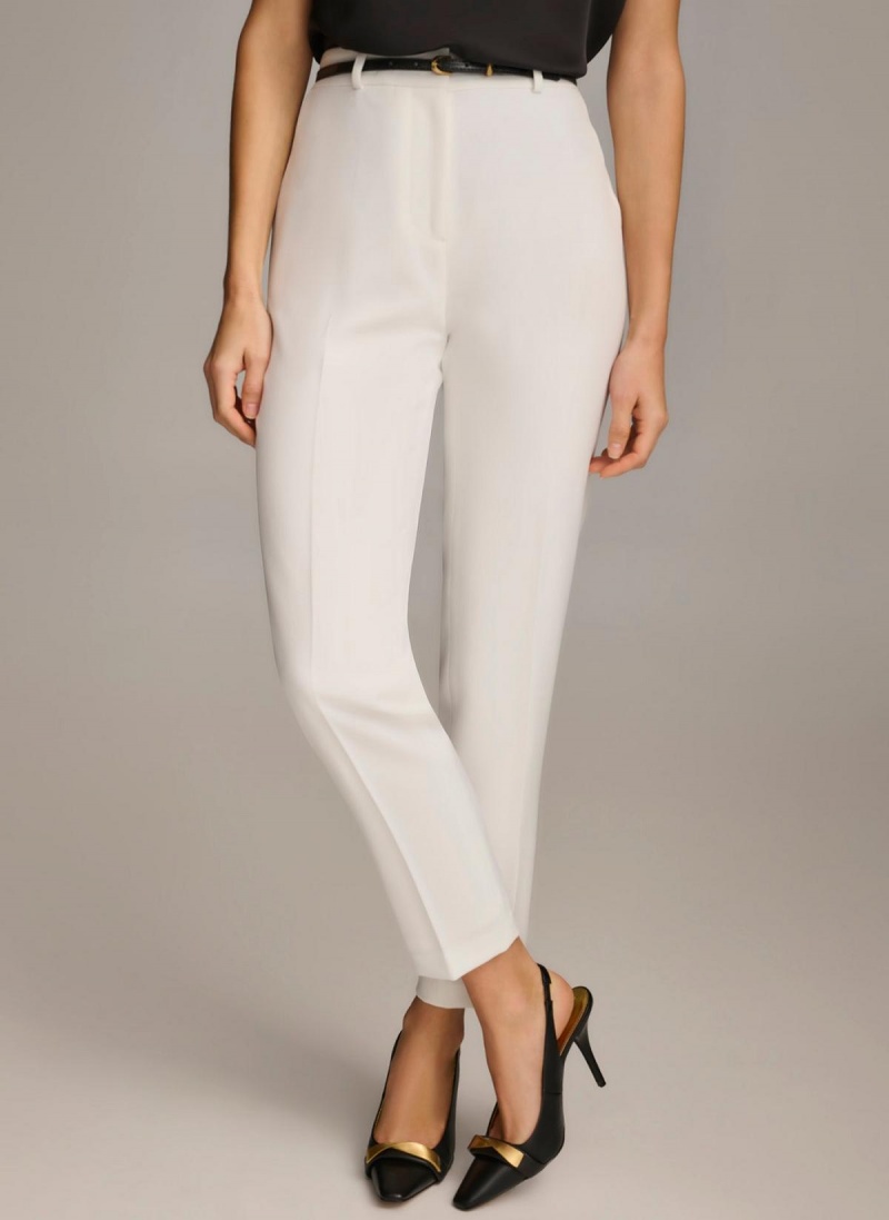 White Donna Karan Straight With Belt Pants | PH_DK82136