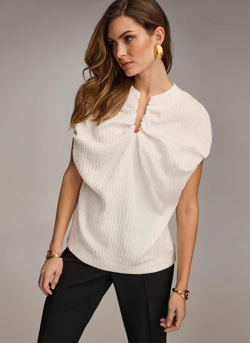 White Donna Karan Textured Sweaters and Tops | PH_DK51612