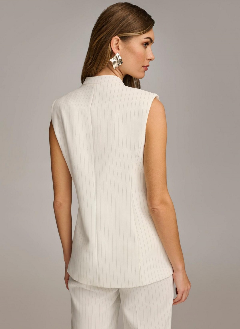 White Donna Karan V-neck Vest Jacket | PH_DK63766