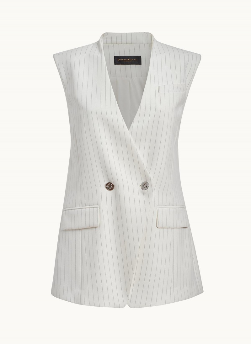 White Donna Karan V-neck Vest Jacket | PH_DK63766