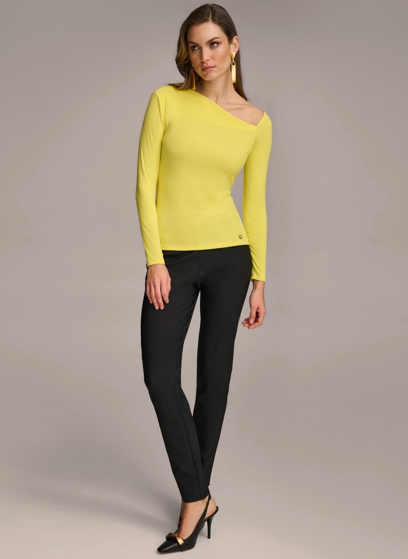 Yellow Donna Karan Asymmetrical Neckline Fitted Sweaters and Tops | PH_DK77460