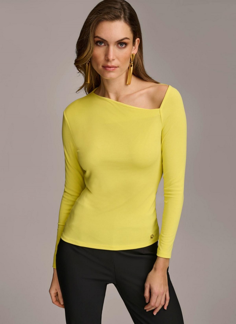 Yellow Donna Karan Asymmetrical Neckline Fitted Sweaters and Tops | PH_DK77460